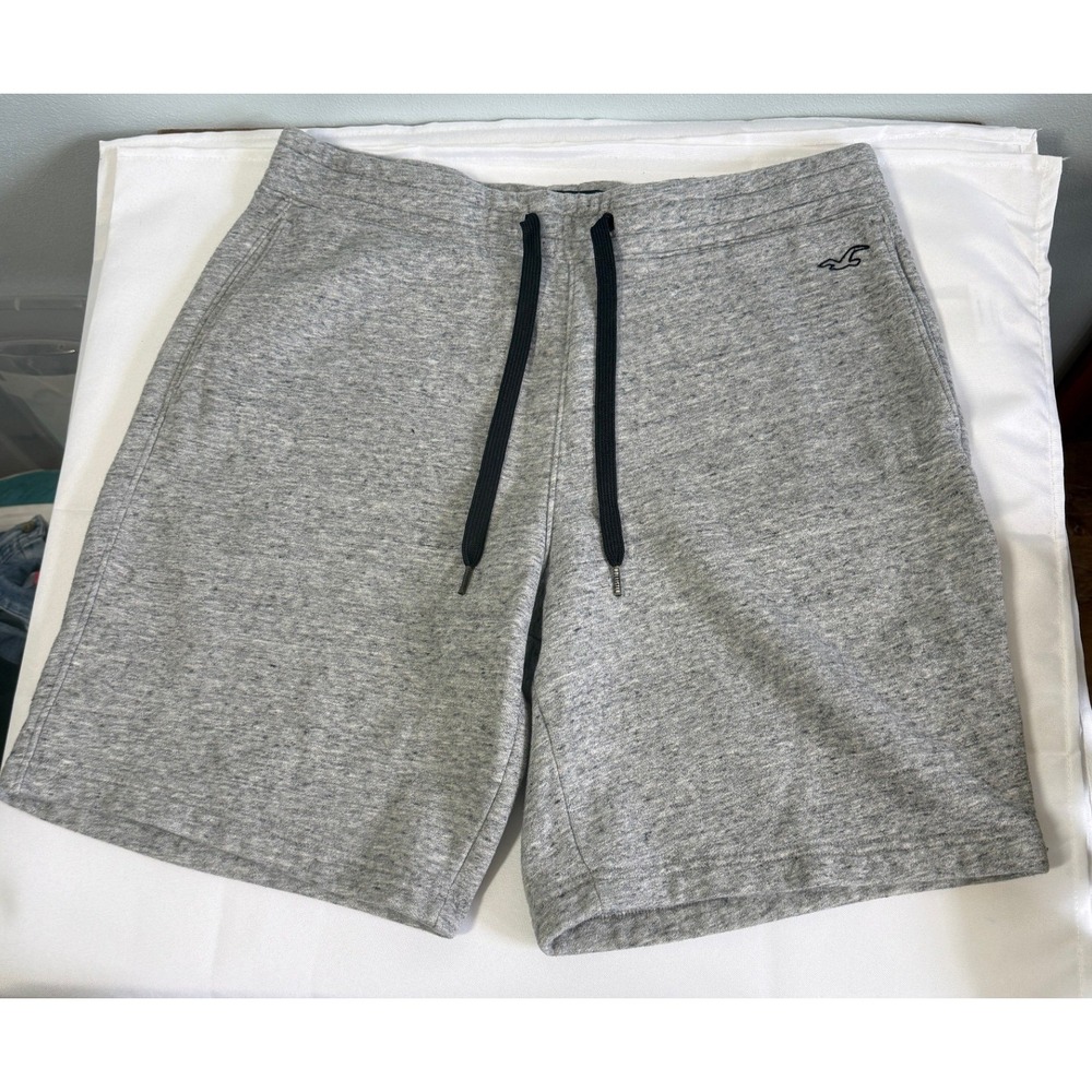 Hollister Mens Shorts Size L Gray Heathered Drawstring Fleece Lounge Athleisure